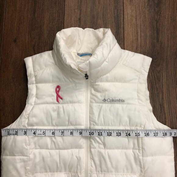 Columbia Omni Shield Advanced Repellency Breast Cancer Women M Puffer Vest White - Picture 3 of 9